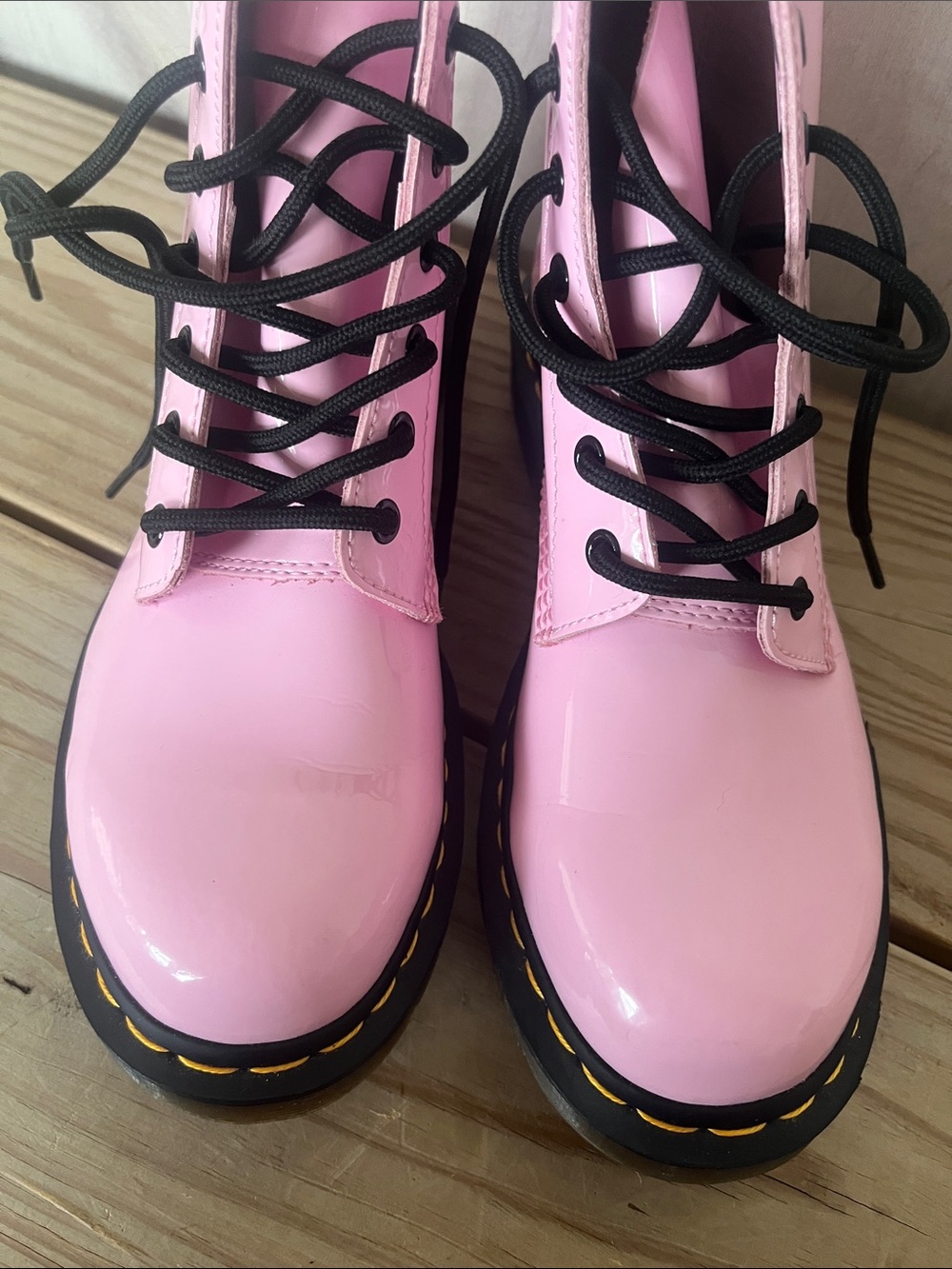 Dr. Martens Glossy Pink Lace-Up Combat Boots - Picture 13 of 13